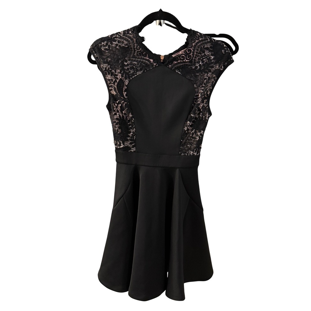 Ted Baker London Sew in Love Black Lace Fit and Flare Skater Dress Size 0